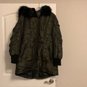 DKNY. Xtra Large winter coat army fatigue with fur lined hood attached